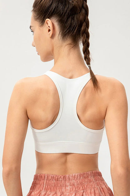 Zip - Up Round Neck Sports Bra - VILLA FASHION