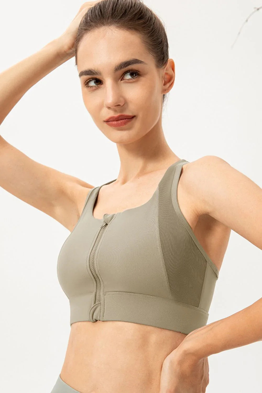 Zip - Up Round Neck Sports Bra - VILLA FASHION