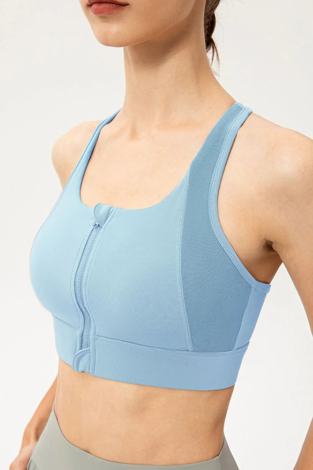 Zip - Up Round Neck Sports Bra - VILLA FASHION