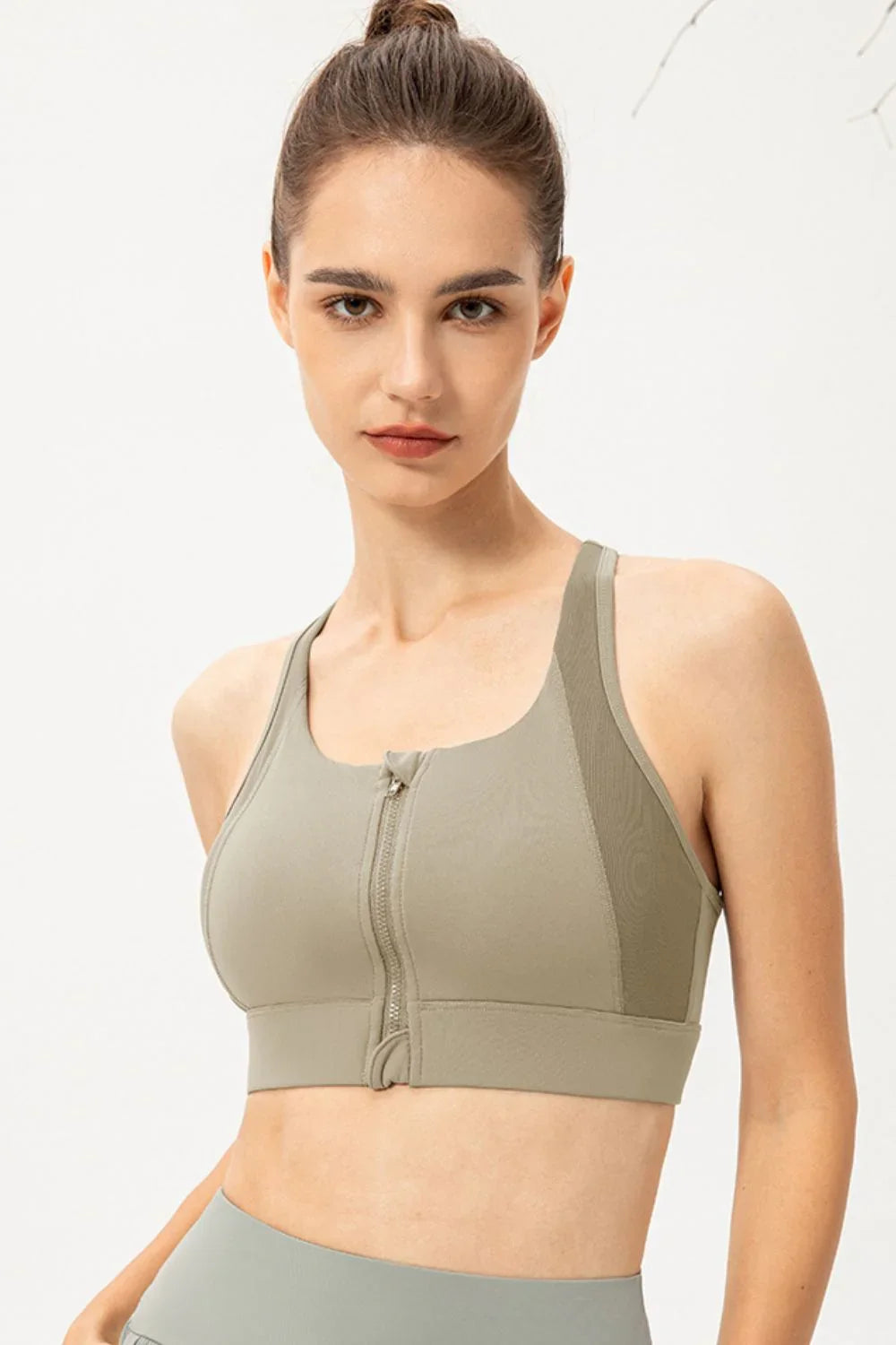 Zip - Up Round Neck Sports Bra - VILLA FASHION